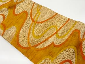 手織り紬波に抽象模様織出し名古屋帯